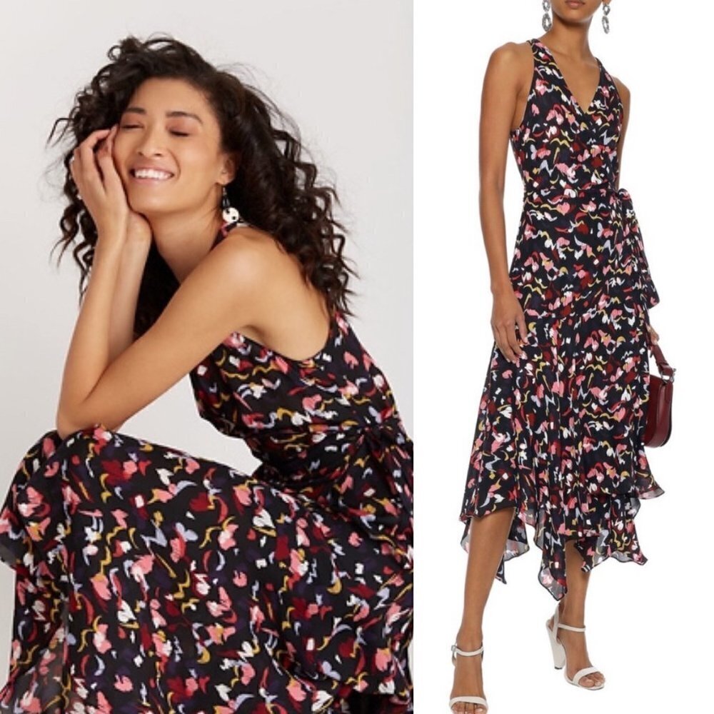 A.L.C. Roslyn Silk Sleeveless V Neck Flowy Wrap Dress- size 6